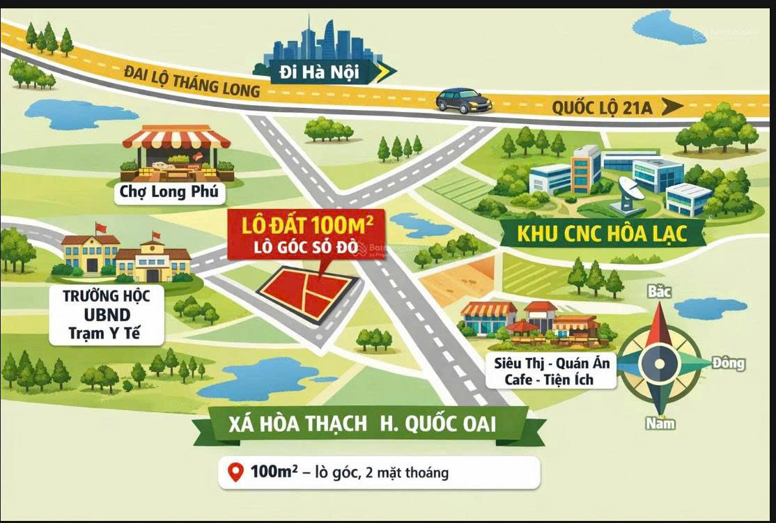 Siêu phẩm !!! Bán đất Hòa Thạch Quốc Oai 100m² lô góc- Gía tốt- sổ trao tay
