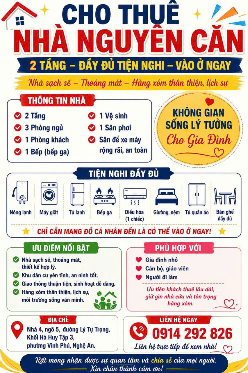 Cho Thuê Nhà Nguyên Căn 2 Tầng – Full Nội Thất – Chỉ 6 Triệu/Tháng