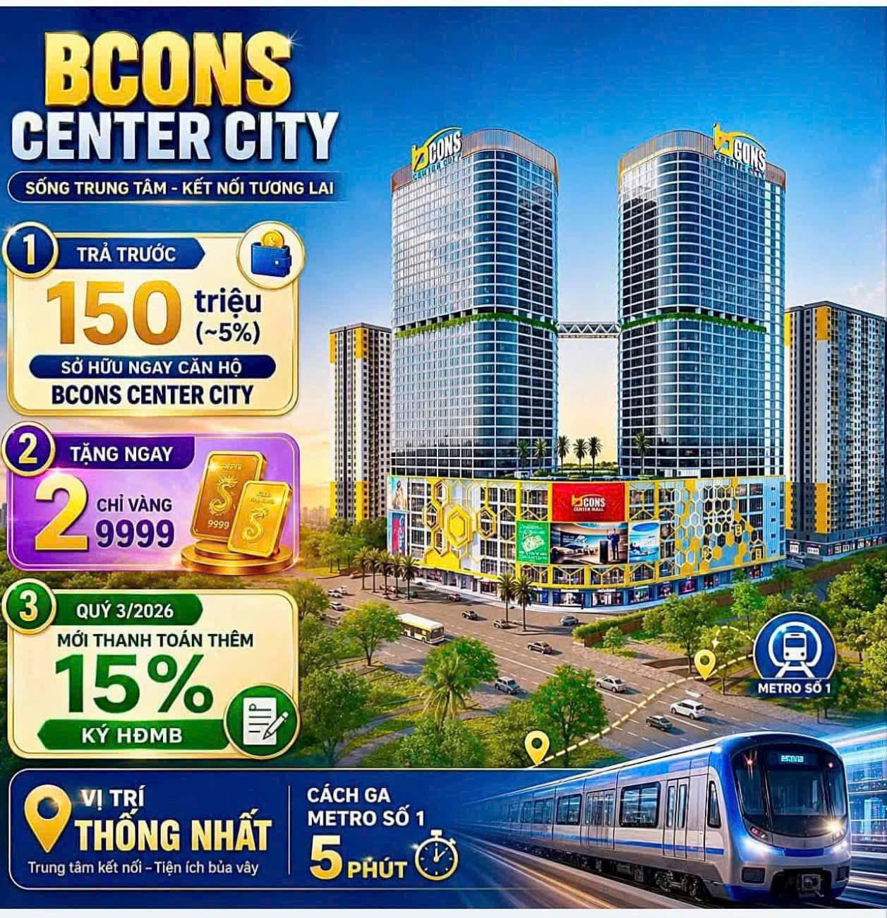 BCONS CENTER CITY – TÂM ĐIỂM SỐNG, LÀM VIỆC & ĐẦU TƯ TẠI LÀNG ĐẠI HỌC