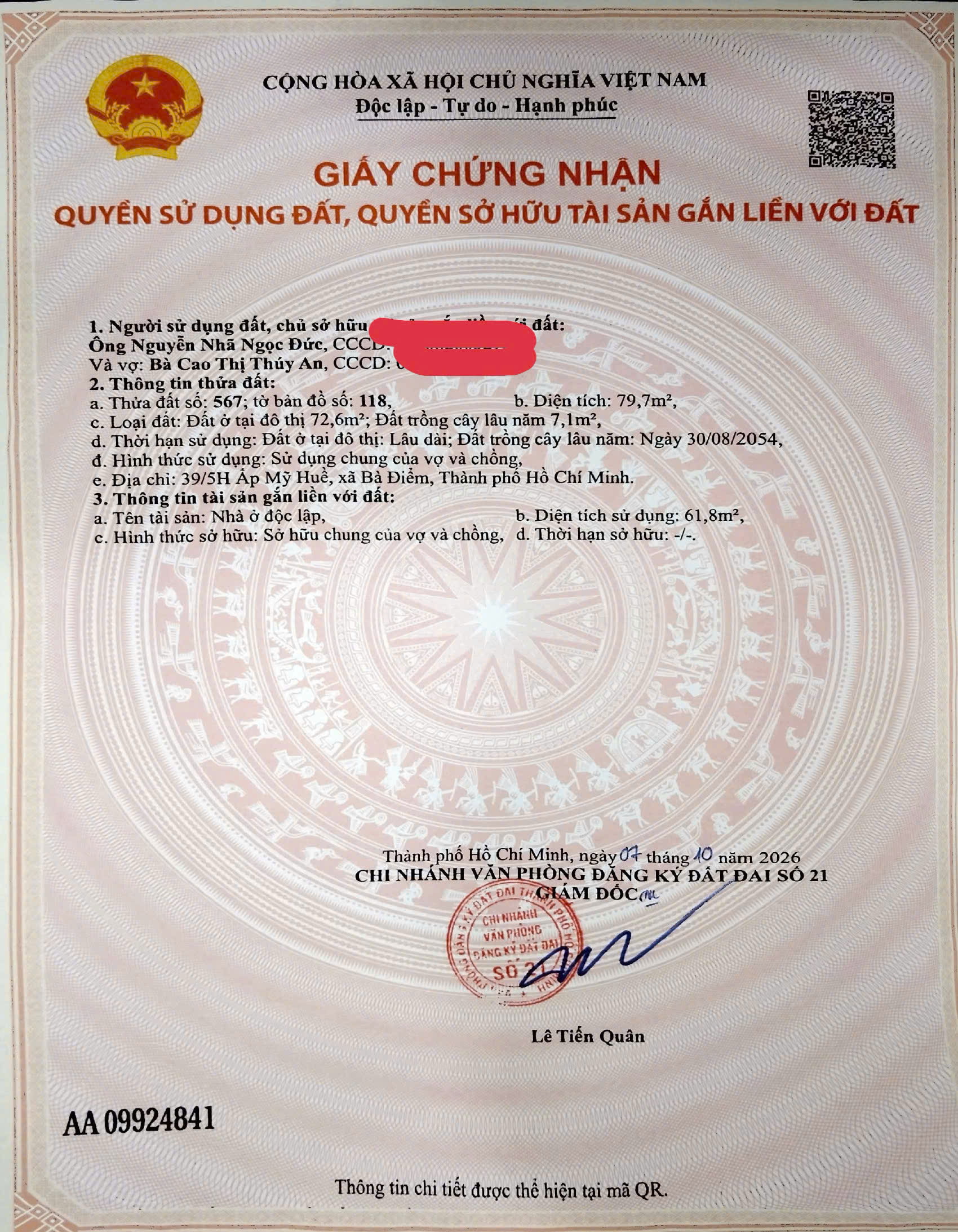 BÁN NHÀ CẤP 4 – ẤP MỸ HUỀ, BÀ ĐIỂM, TP.HCM ►  Giá bán: 3,25 tỷ – Sổ hồng riêng