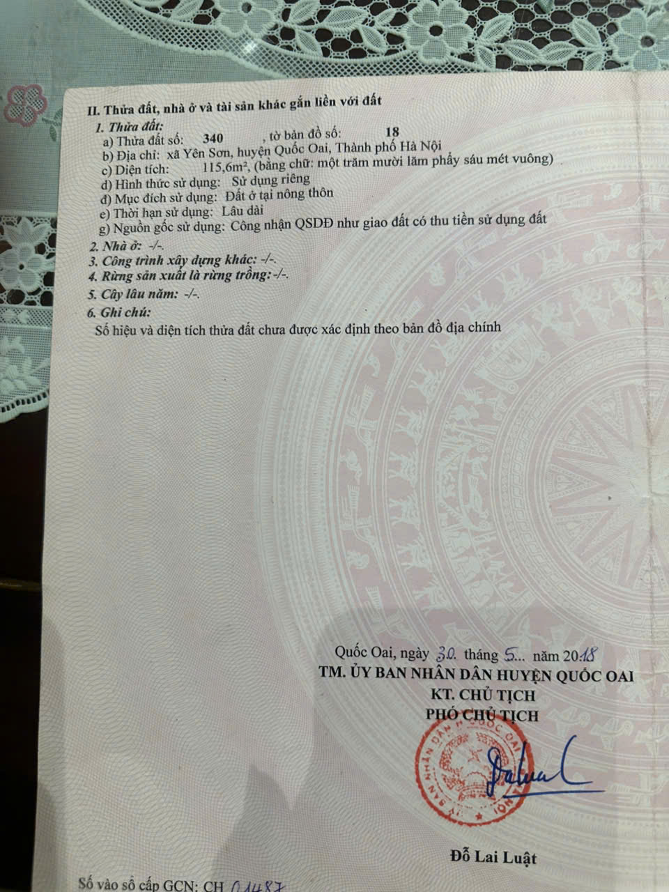 CHÍNH CHỦ CẦN BÁN LÔ ĐẤT TẠI XÃ YÊN SƠN- HUYỆN QUỐC OAI- TP HÀ NỘI