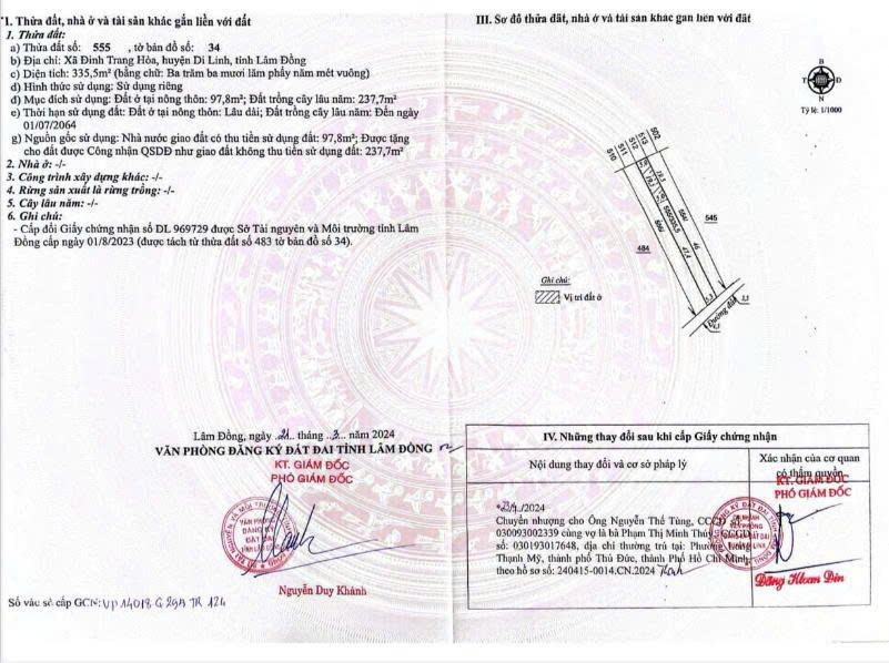 Gia đình đi nước ngoài cần bán gấp đất tại xã Đinh Trang Hòa, huyện Di Linh, tỉnh Lâm Đồng.