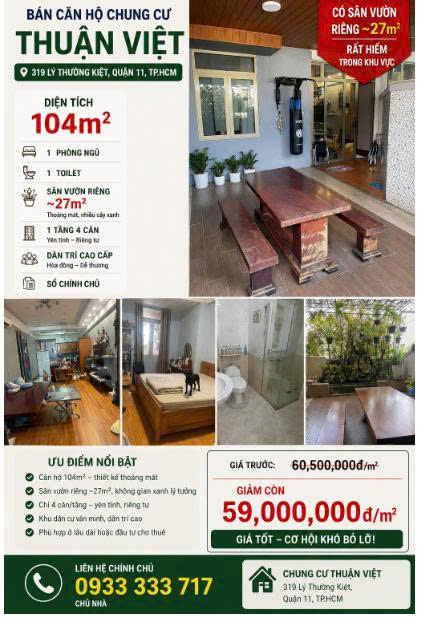 BÁN CĂN HỘ CHUNG CƯ THUẬN VIỆT – 319 LÝ THƯỜNG KIỆT, QUẬN 11